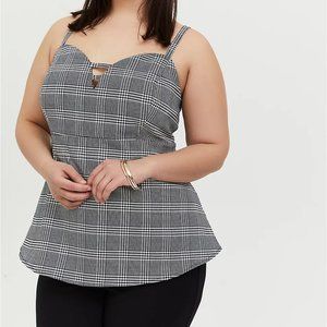 Torrid Black & White Plaid Peplum Top 2X